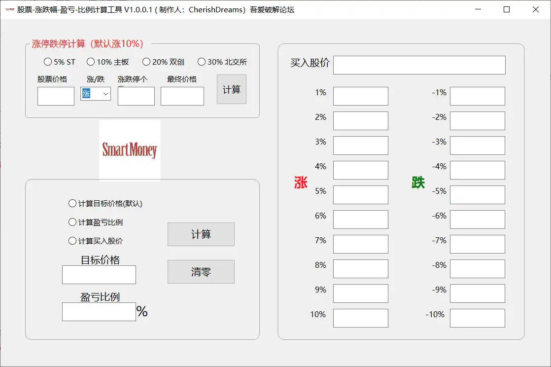 Windows 股票涨跌幅盈亏比例计算工具